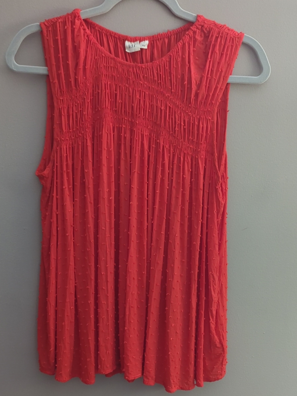 GAP Coral Red Sleeveless Smocked Tank Top
